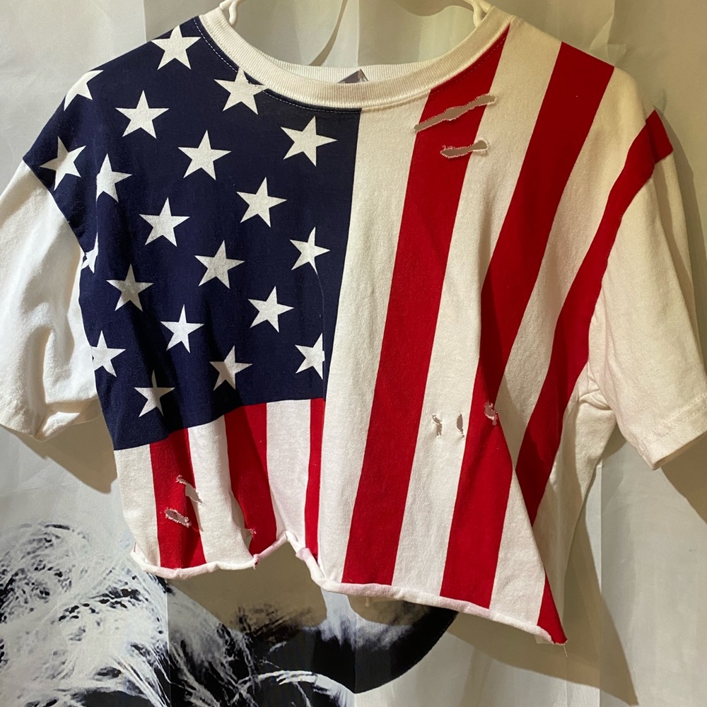 American flag distressed crop